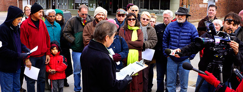 Jane Adams with supporters at City Hall