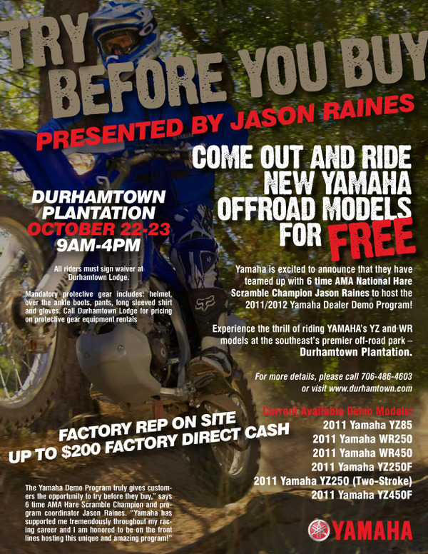 YAMAHA Dirt Bike Demo Event at DurhamtownFREE!!‏ Motocross Press